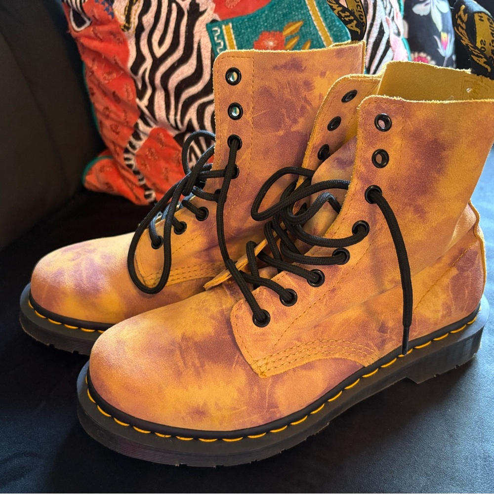 Dr. Martens Tye Dye Yellow & Purple w/ Black Boots